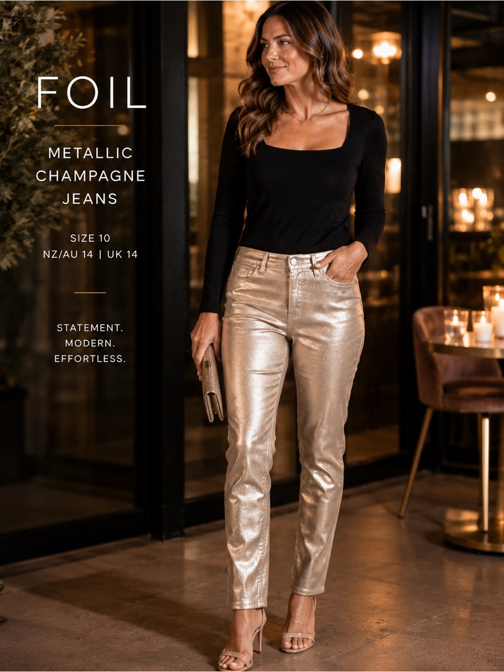 FOIL Metallic Silver Coated Jeans Womens 10 Straight Slim Leg Party Statement